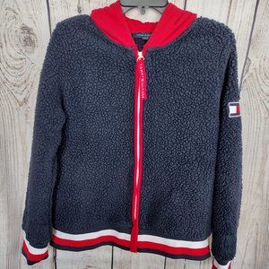 Tommy Hilfiger | Spell Out Zip Up Teddy Bear Sherpa Hoodie Red White Blue